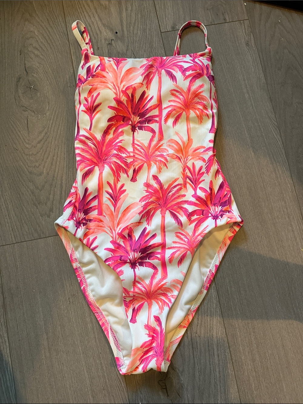 Shade & Shore Pink & Coral Palm-Print One-Piece Swimsuit, high leg cheeky